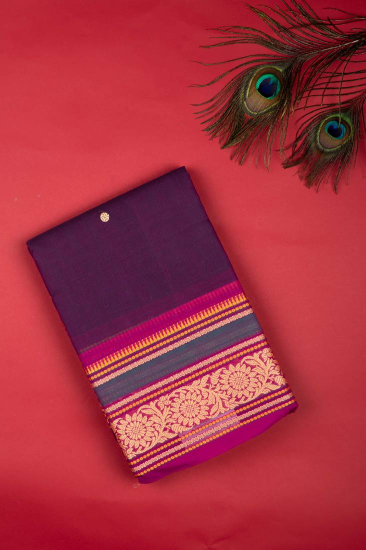 Purple thread work kanchi cotton saree