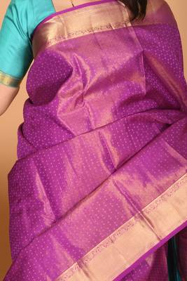 Wildberry purple and aqua blue tissue pure kanjivaram silk saree 2