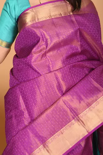 Wildberry purple and aqua blue tissue kanjivaram silk saree with blouse