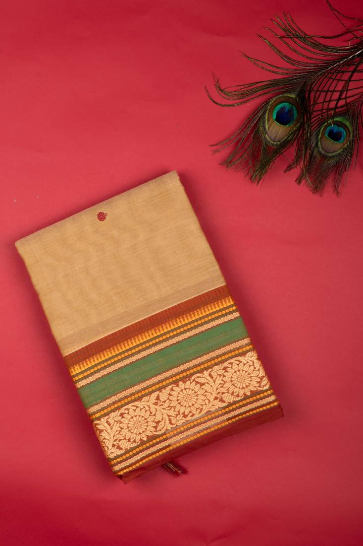 Beige thread work kanchi cotton saree
