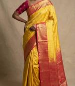 Yellow and pink designer soft silk saree