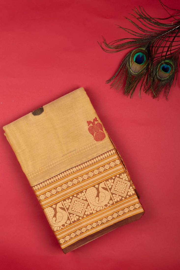 Beige pure kanchi cotton saree