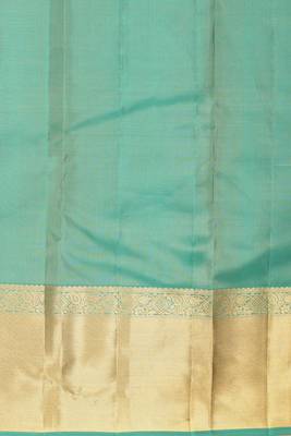 Beige and dual tone blue checked pure kanjivaram silk saree 4