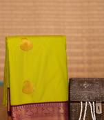 Chartreuse green and palatinate purple korvai semi silk saree