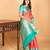 Watermelon pink and turquoise blue checked pure kanjivaram silk saree