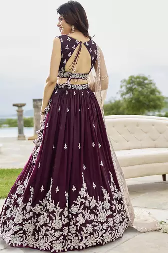 Wine Silk Blend Lehenga Choli
