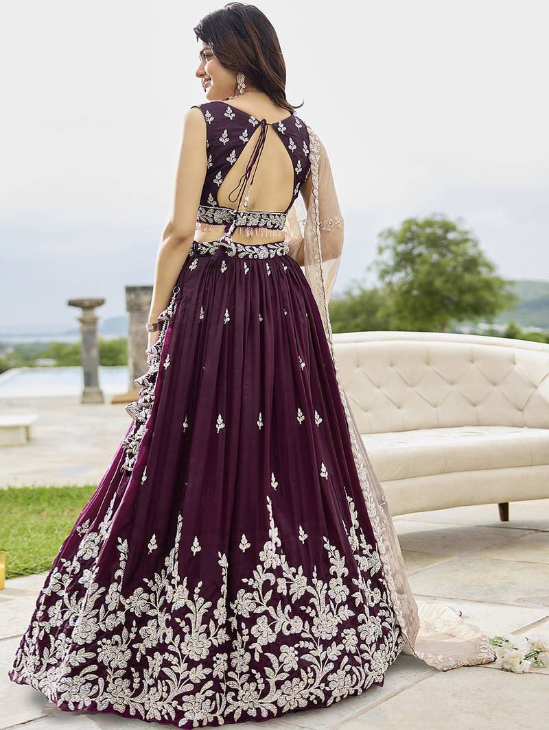 Wine Silk Blend Lehenga Choli