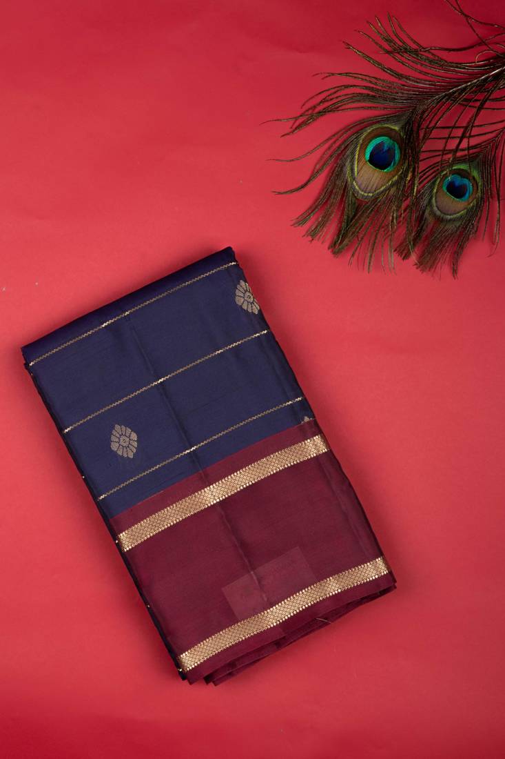Navy blue and maroon pure touch silk saree