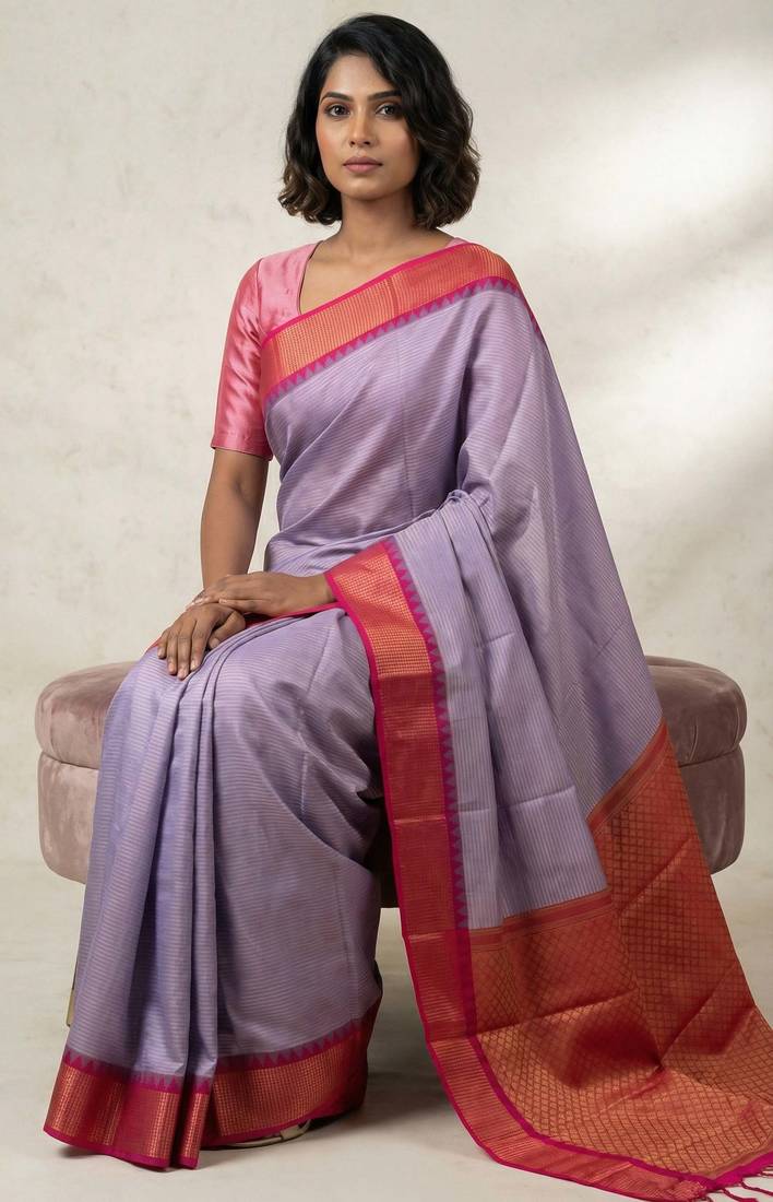 Amethyst purple and rani pink soft silk saree