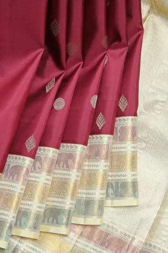 Maroon and cream pure zari silk saree