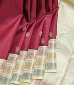 Maroon and cream pure zari silk saree