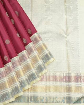 Maroon and cream pure zari silk saree 2