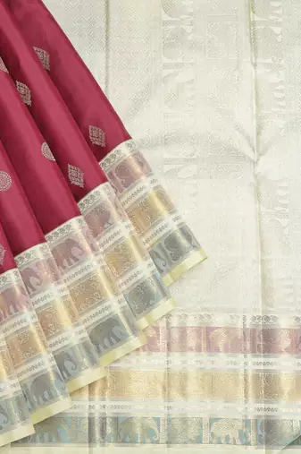 Maroon and cream zari silk saree with blouse