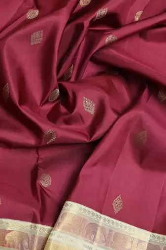 Maroon and cream zari silk saree with blouse