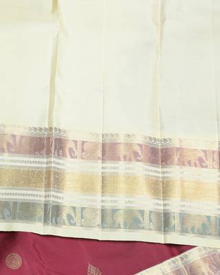 Maroon and cream pure zari silk saree 4