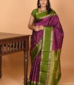 Grape purple and forest green retta patta border pure kanchi silk saree