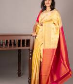 Offwhite magenta pink kanchipuram silk saree