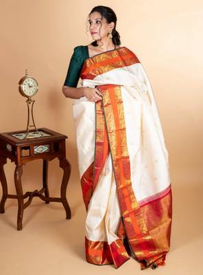 Off white kanchipuram silk saree 1