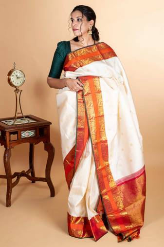 Off white kanchipuram silk saree