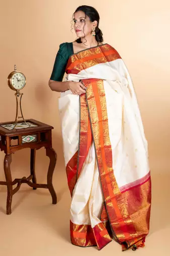 Off white kanchipuram silk saree