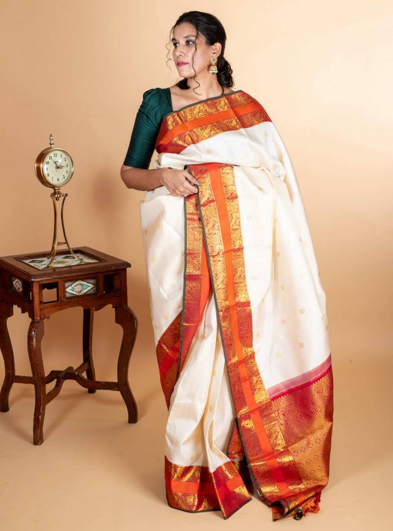 Off white kanchipuram silk saree