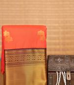 Bright orange and hickory brown kanchi semi silk saree