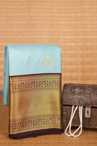 Baby blue and chocolate brown kanchi semi silk saree