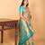 Oatmeal white and dual tone blue retta patta border pure kanchi silk saree