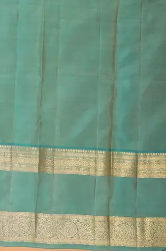 Oatmeal white and dual tone blue retta patta border kanchi silk saree with blouse