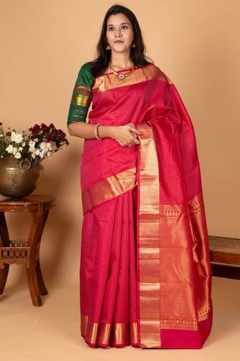 Raspberry pink pure kanjivaram silk saree