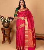 Raspberry pink pure kanjivaram silk saree