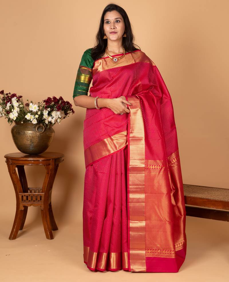 Raspberry pink pure kanjivaram silk saree