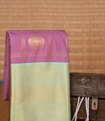 Mauve pink and pastel green kanchi soft silk saree