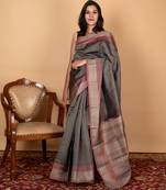 Elephant grey zero zari silk saree