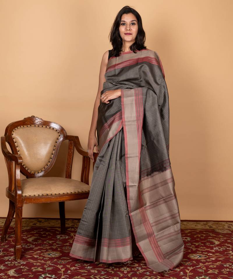 Elephant grey zero zari silk saree