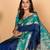 Peacock blue and teal green checked pure silk saree