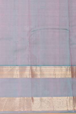 Paneer rose pink and dual tone blue retta patta border pure kanchi silk saree 4