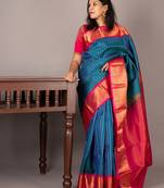Blue and pink bridal silk saree