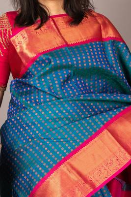 Blue and pink bridal silk saree 2