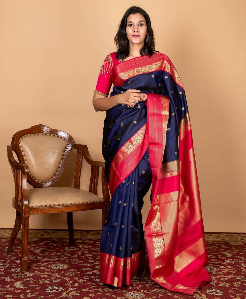 Navy blue silk saree