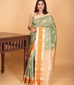 Pastel green and pastel pink retta patta temple border pure kanchi silk saree