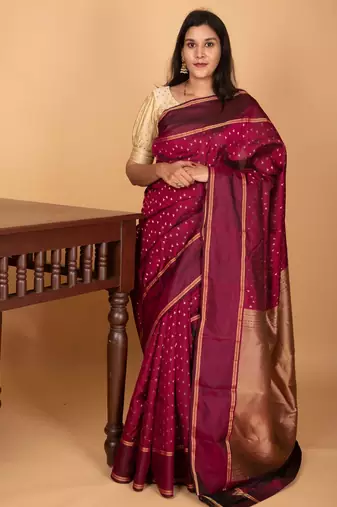 Blood red butta pure kanchi silk saree