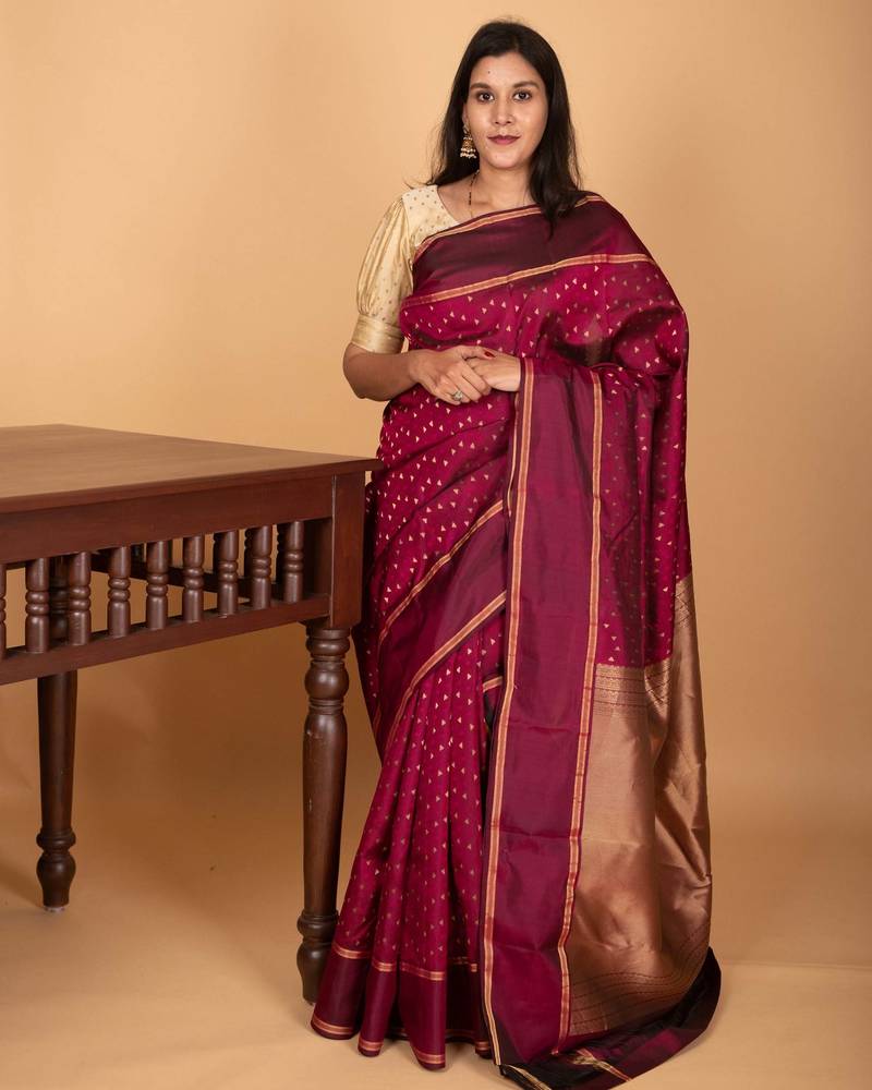 Blood red butta pure kanchi silk saree