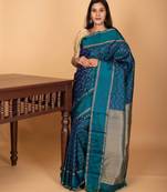 Peacock blue butta pure kanchi silk saree