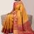 Yellow orange and pink designer soft silk saree