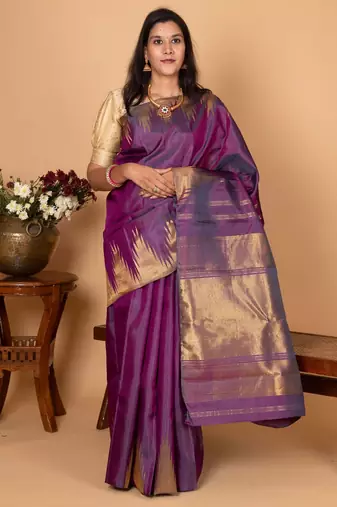 Ultra violet temple pure kanchi silk saree