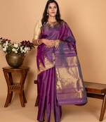 Ultra violet temple pure kanchi silk saree