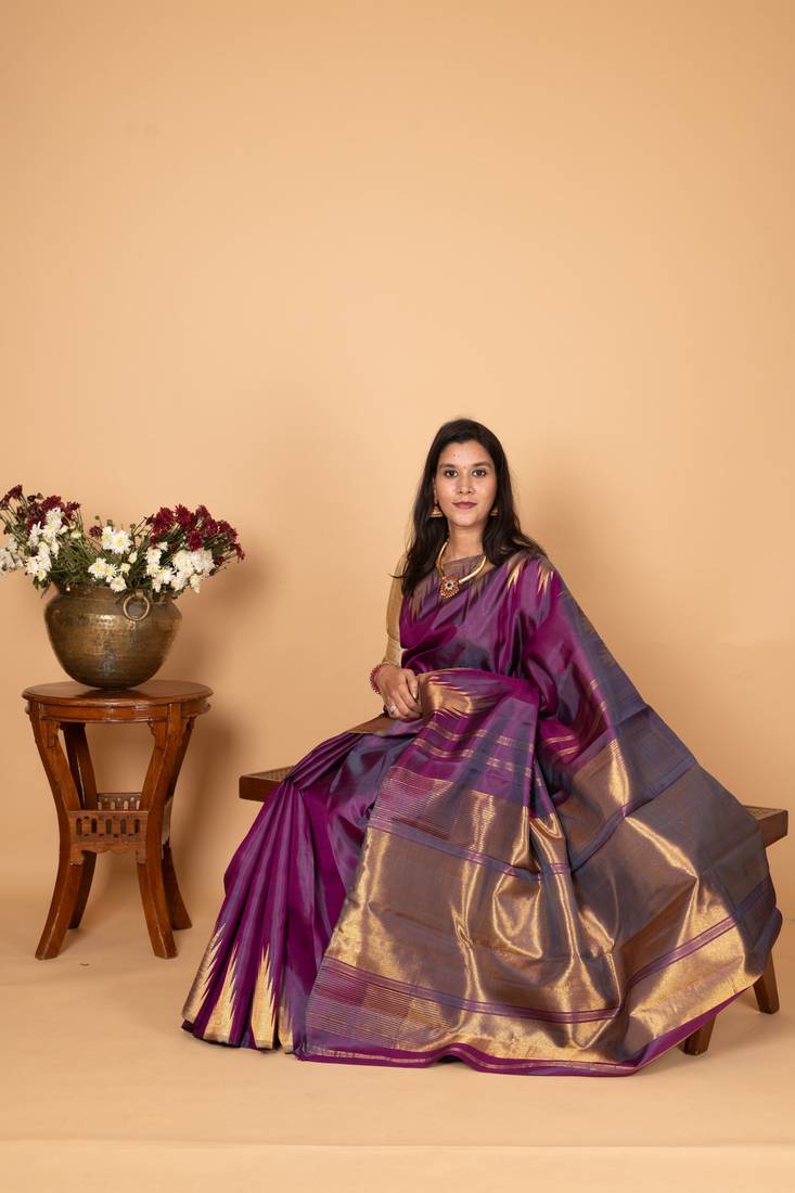Ultra violet temple pure kanchi silk saree
