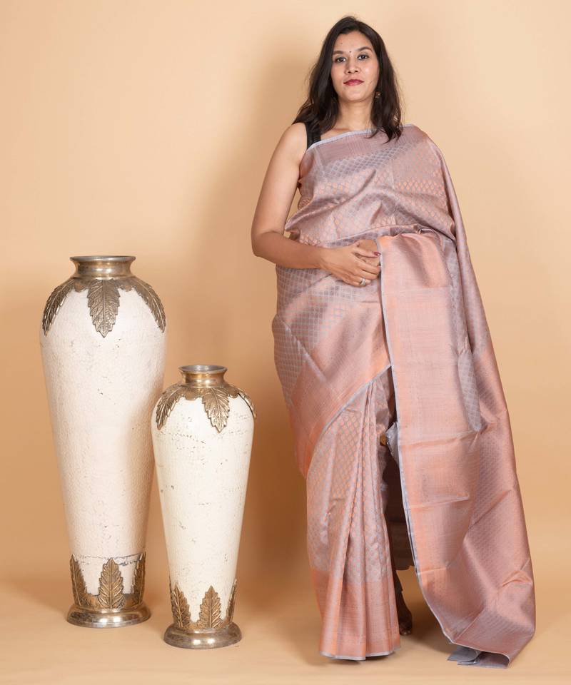 Cloud grey party wear silk saree