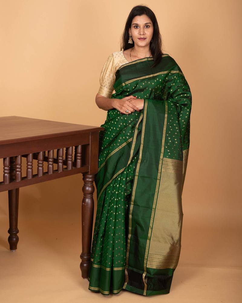 Bottle green butta pure kanchi silk saree